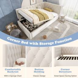 ModernLuxe Upholstered ottoman daybed with hydraulic storage in Beige - Size: Single - thumbnail 7