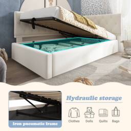 ModernLuxe Upholstered ottoman daybed with hydraulic storage in Beige - Size: Single - thumbnail 6