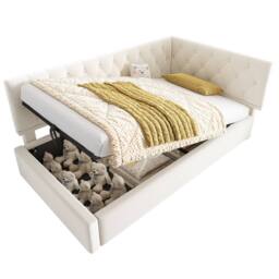 ModernLuxe Upholstered ottoman daybed with hydraulic storage in Beige - Size: Single - thumbnail 8