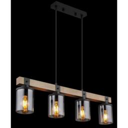 Netlighting Lila Bar Pendant Ceiling Light Matt Black Smoke Glass Shade 4x E27 - thumbnail 5