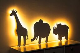 Marco Paul Set of Three Animal Elephant, Rhino & Giraffe Night Lights Wall Mounted LED Lamp in White - thumbnail 1