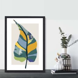 ARTZE Tropical Plant Teal & Green Mid Century Modern Framed Print SIZE: A3 with Black Frame - Size: A4 - thumbnail 2