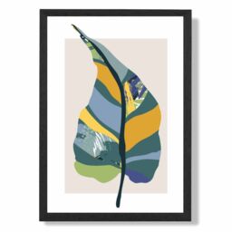 ARTZE Tropical Plant Teal & Green Mid Century Modern Framed Print SIZE: A3 with Black Frame - Size: A4