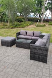 Fimous 7 Seater Rattan Corner Sofa Lounge Sofa Set With Oblong Coffee Table & Big Footstool in Dark Grey - thumbnail 2