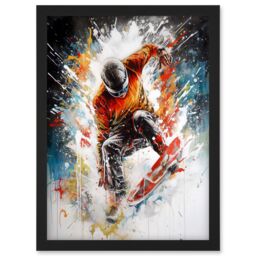 Artery8 Extreme Sports Snowboarding Paint Splat Portrait Artwork Framed Wall Art Print A4 in Black - thumbnail 1