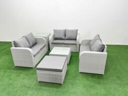 Fimous 7 Seater PE Wicker Rattan Furniture Sofa Sets with Square Coffee Table 2 Seater Love Sofa Big Footstool Side Table Light Grey - thumbnail 2