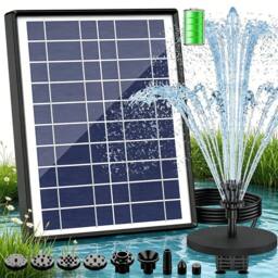 FLAVORA 6.5W Solar Power Fountain Pump Bird Bath Solar Fountain with 6 Nozzles in Black - Size: 100 cm x 100 cm - thumbnail 2