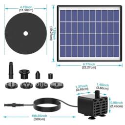 FLAVORA 6.5W Solar Power Fountain Pump Bird Bath Solar Fountain with 6 Nozzles in Black - Size: 100 cm x 100 cm - thumbnail 3