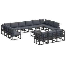 Berkfield Home Garden Sofa Set 14 pcs Black 70 x 70 x 32 cm Aluminium - thumbnail 3