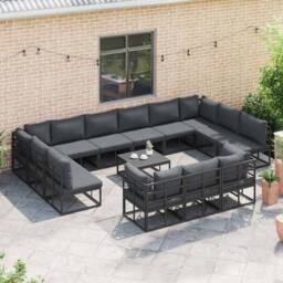 Berkfield Home Garden Sofa Set 14 pcs Black 70 x 70 x 32 cm Aluminium - thumbnail 5