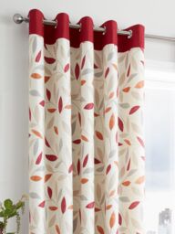 Fusion 'Beechwood' Leaf Trail Pair of 100% Cotton Eyelet Curtains in Red - Size: 117 cm width x 137 cm drop - thumbnail 2