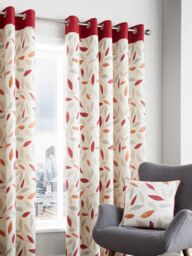Fusion 'Beechwood' Leaf Trail Pair of 100% Cotton Eyelet Curtains in Red - Size: 117 cm width x 137 cm drop - thumbnail 4
