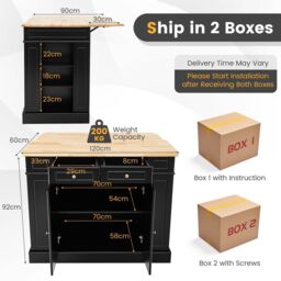 Gymax Kitchen Island Cupboard Drop Leaf Countertop Side Racks 2-Door Cabinet in Black - thumbnail 2