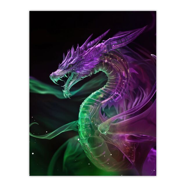 "Artery8 Ethereal Dragon Purple Green Fantasy Art Wall Art Print - Size: W18"" x H24""" - image 1