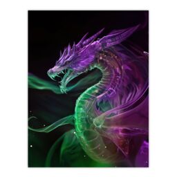 "Artery8 Ethereal Dragon Purple Green Fantasy Art Wall Art Print - Size: W18"" x H24""" - thumbnail 1