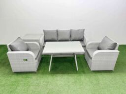 Fimous Reclining Chair 3 Seat Sofa Set Garden Furniture Set Side Table in Light Grey - thumbnail 1