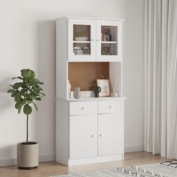 Berkfield Home Highboard ALTA White 77x35x165 cm Solid Wood Pine - Size: 77 x 35 x 165 cm