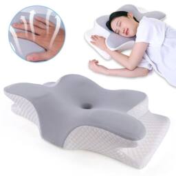 FLAVORA Cervical Memory Foam Pillow Supportive Neck Pillow in Grey - Size: Cot