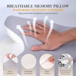 FLAVORA Cervical Memory Foam Pillow Supportive Neck Pillow in Grey - Size: Cot - thumbnail 4