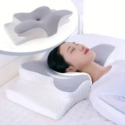 FLAVORA Cervical Memory Foam Pillow Supportive Neck Pillow in Grey - Size: Cot - thumbnail 2