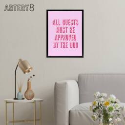 "Artery8 All Guests Must Be Approved By The Dog Pink Funny Framed Canvas Art - Size: W12"" x H16""" - thumbnail 3