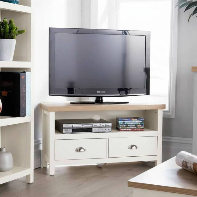 Home Source 2 Drawer TV Stand Television Unit Open Shelving Living Room 36mm Top in White - image 1