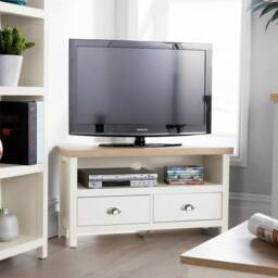 Home Source 2 Drawer TV Stand Television Unit Open Shelving Living Room 36mm Top in White - thumbnail 1