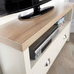 Home Source 2 Drawer TV Stand Television Unit Open Shelving Living Room 36mm Top in White - thumbnail 3