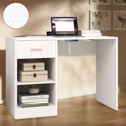 Ventryn 100cm Computer Desk with Drawer & 2 Shelves Study Writing Laptop Table in White