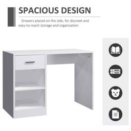 Ventryn 100cm Computer Desk with Drawer & 2 Shelves Study Writing Laptop Table in White - thumbnail 4