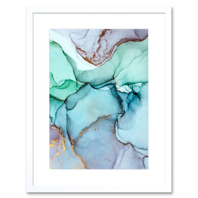 "Artery8 Wall Art Print Abstract Paint with Cool Colours Art Framed 9x7 inch in White - Size: W7"" x H9""" - image 1