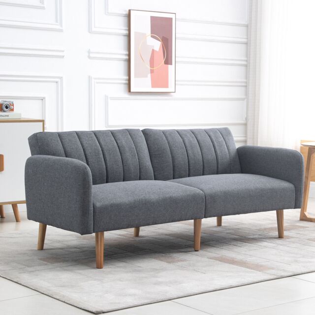 HOMCOM 3 Seater Linen Sofa Bed with Adjustable Backrest for Living Room in Grey - image 1