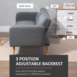 HOMCOM 3 Seater Linen Sofa Bed with Adjustable Backrest for Living Room in Grey - thumbnail 6