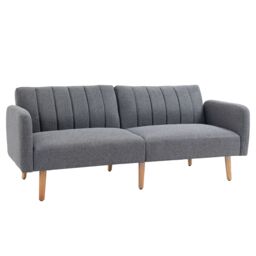 HOMCOM 3 Seater Linen Sofa Bed with Adjustable Backrest for Living Room in Grey - thumbnail 2