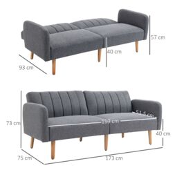 HOMCOM 3 Seater Linen Sofa Bed with Adjustable Backrest for Living Room in Grey - thumbnail 3
