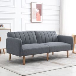 HOMCOM 3 Seater Linen Sofa Bed with Adjustable Backrest for Living Room in Grey - thumbnail 1
