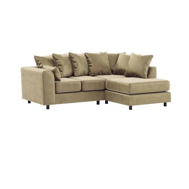 Furniture 786 Plush Velvet 4 Seater Right Hand Corner Sofa in Beige - image 1