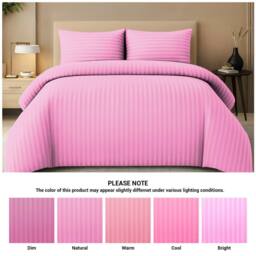 Grace Embossed Satin Stripe Duvet Cover Sets Ultrasoft Quilt Cover in Pink - Size: Super King - thumbnail 5