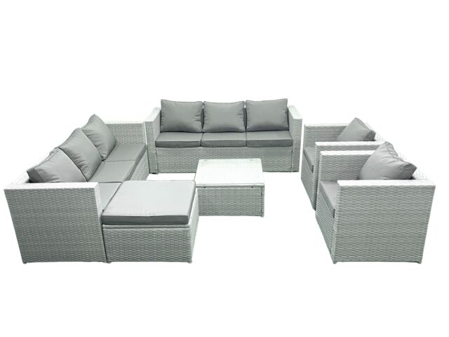 Fimous Outdoor Rattan Sofa Garden Furniture Set with 2 Armchairs Square Coffee Table Big Footstool Light Grey Mixed - image 1
