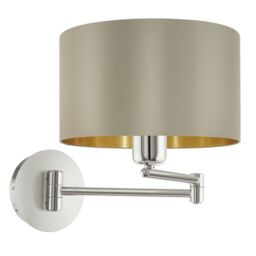 Loops Wall Light Satin Nickel Moveable Stem Shade Taupe Gold Fabric Bulb E27 1x60W in Metallics