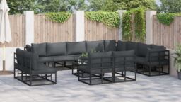Berkfield Home Garden Sofa Set 13 pcs Black 70 x 70 x 32 cm Aluminium - thumbnail 4