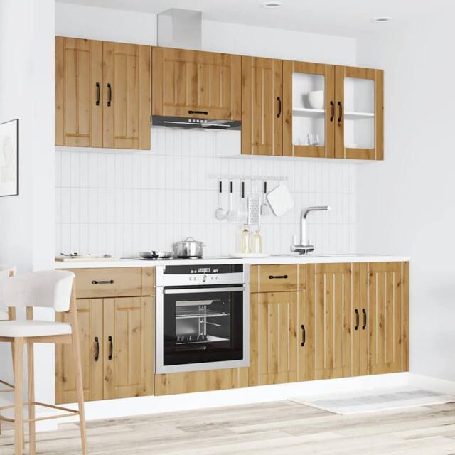 Berkfield Home Elegant 8 Piece Kitchen Cabinet Set Kalmar Artisan Oak Engineered Wood in Brown - image 1