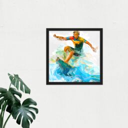 "Artery8 Wall Art Print Surfer Surfing Riding Point Break Wave Water Sport Sea Oil Painting Square Framed Picture 16X16 Inch - Size: W16"" x H16""" - thumbnail 2