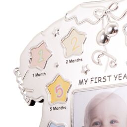 Happy Homewares Baby Sleep Suit Shape My First Year Matt & Silver Plated Multi Picture Frame - thumbnail 4