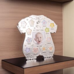 Happy Homewares Baby Sleep Suit Shape My First Year Matt & Silver Plated Multi Picture Frame - thumbnail 6