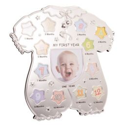 Happy Homewares Baby Sleep Suit Shape My First Year Matt & Silver Plated Multi Picture Frame - thumbnail 2