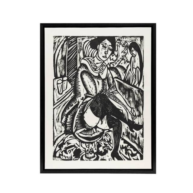 "Artery8 Woman Tying Her Shoe Ernst Ludwig Kirchner Black Framed Canvas Art in White - Size: W18"" x H24""" - image 1