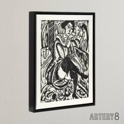 "Artery8 Woman Tying Her Shoe Ernst Ludwig Kirchner Black Framed Canvas Art in White - Size: W18"" x H24""" - thumbnail 2