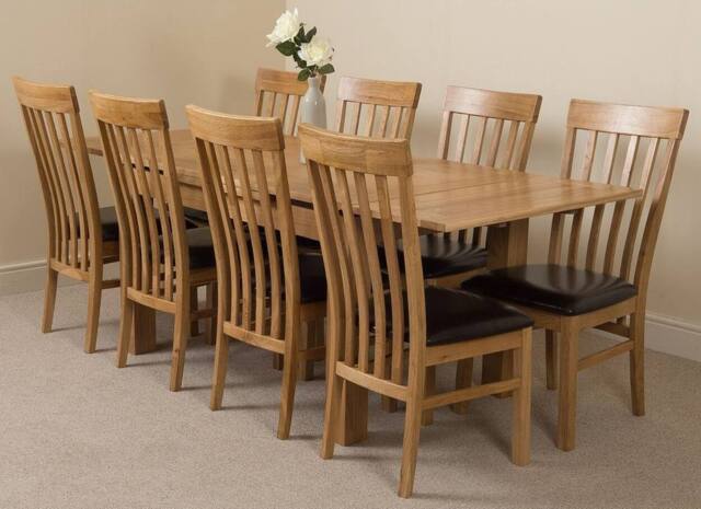 Thats Furniture Richmond 140-220cm Oak Extending Dining Table & 8 Harvard Chairs in Brown - image 1