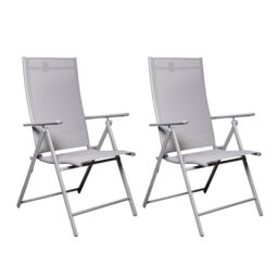 Samuel Alexander Set of 2 Outdoor Garden Patio Multi Position Reclining Folding Chair in Grey - thumbnail 1